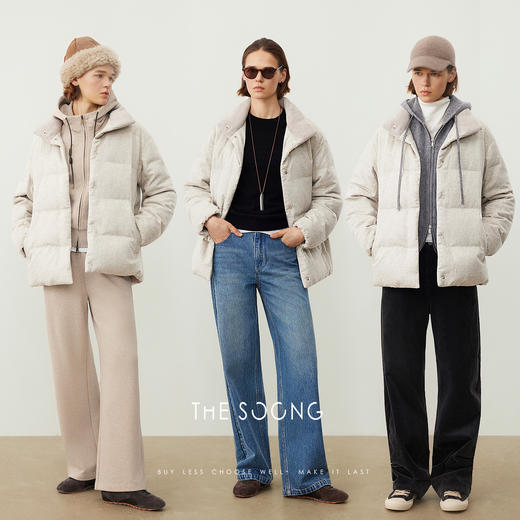 THESOONG\浅灰100%秋冬保暖羊毛羽绒服女HWYRF7558 商品图3