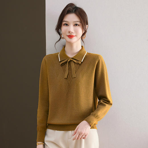 FCY FQ88735翻领长袖小衫上衣洋气妈妈减龄毛衣 商品图3