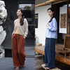 特绽放618朵/加厚色织亚麻半腰松紧透气宽松直筒裤松弛感休闲裤女 商品缩略图2