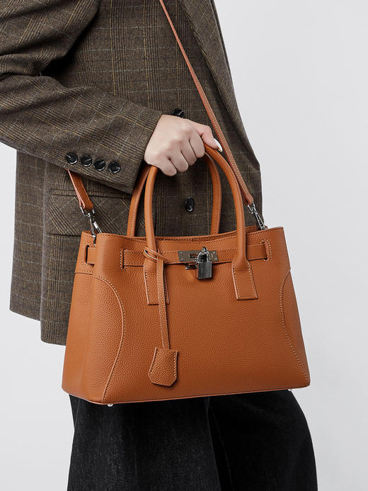 【老顾客定制款荔枝纹头层牛皮】秋冬美拉德氛围感大容量真皮托特包  实物真的非常高级，可以手提也可以单肩背，非常显气场45152 商品图3