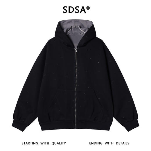 7104SDSA男士秋冬新款痞帅男装韩版宽松破洞拉链连帽卫衣网红款百搭 商品图1