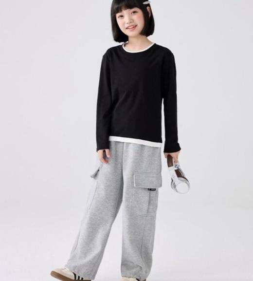 老米优品🎈好品质！120-170码🍃A类面料《45%莱赛尔天丝+45%棉+10%氨纶》假两件长袖tee》马卡龙色儿童宣纸速干长袖衫~ 商品图1