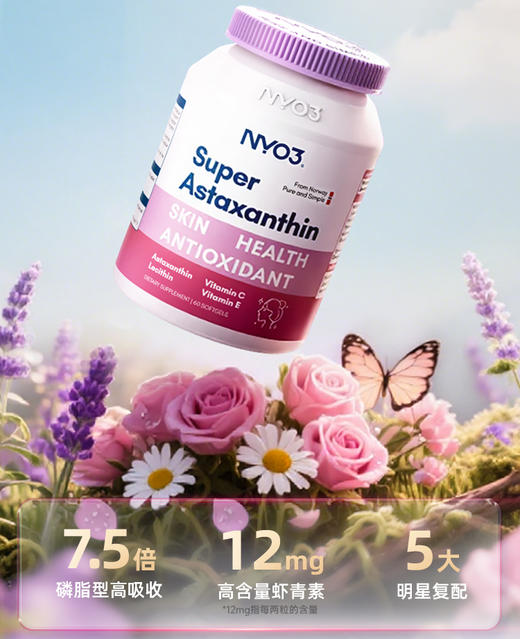 NYO3诺威佳挪威进口超级虾青素软胶囊口服雨生红球藻保健品60粒 商品图0