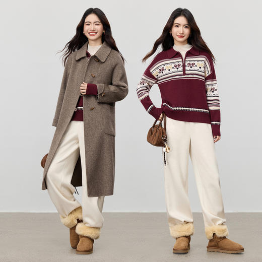 【内购】【费尔岛提花】冰岛系列复古文艺北欧风翻领半开襟拉链包芯纱毛衣-W54EH3151 商品图2