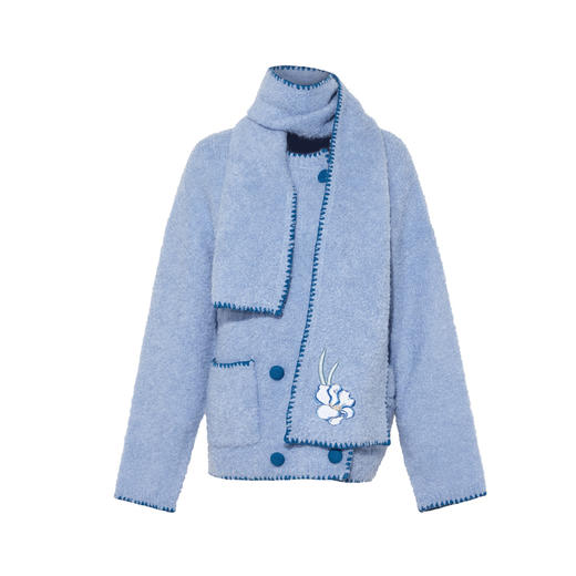 两三事梵高文艺2025秋冬新款刺绣围巾圈圈纱毛衣外套女 商品图4