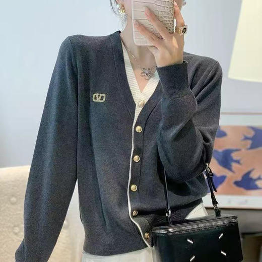 女士拼色V领针织开衫长袖内搭外穿针织衫【FF25850】 商品图2