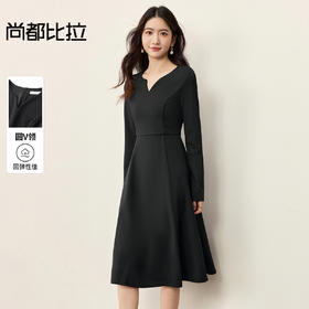 【内购】【立裁设计】气质通勤圆V领收腰显瘦弹力针织长袖小黑裙连衣裙-153LJ2775