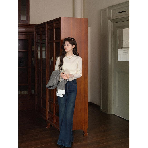 鹿向南「浮光裹柔」温柔感米白色内搭长袖针织衫女秋百搭显瘦上衣 商品图2