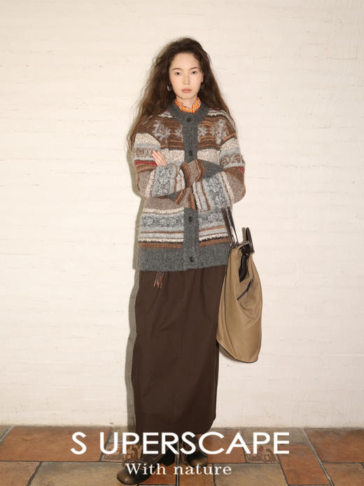 素舶 秘鲁进口SURI羊驼毛肌理羊毛段染渐变费尔岛提花针织开衫 商品图3