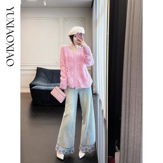 余潇潇【蔷薇月令】甜美镂空钩花亲肤圆领100山羊绒长袖秋冬毛衫 商品图3
