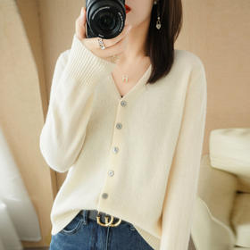 奥伊米初秋女士新款纯色简约百搭优雅气质V领针织开衫NJR1902