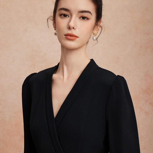 QG801斯尔丽25新款宴会素色拼接油画系列提花V领气质时尚礼服连衣裙 商品图4