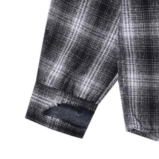 56150SDSA男士秋冬新款痞帅男装韩版磨破格子翻领长袖衬衫百搭宽松衬衣 商品图4