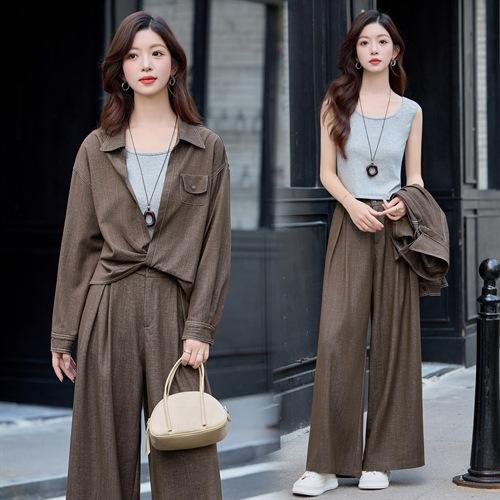 港风复古牛仔套装，慵懒风宽松休闲衬衫阔腿裤两件套HR-YLFS9058 商品图1