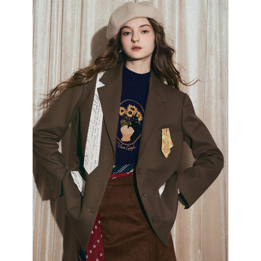 两三事梵高文艺寂寂长夜2025秋季新款复古绣花修身打底衫针织衫女 商品图2