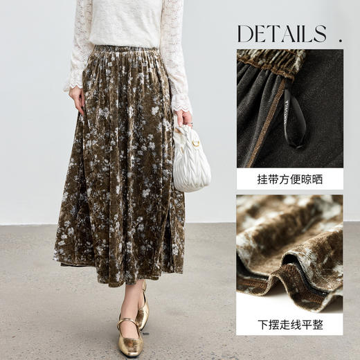 【内购】【碎花裙】优雅通勤梨型身材松紧腰丝绒遮肉显瘦A字裙半身裙-Q54QJ3674 商品图3