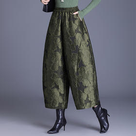 KQL 422H5313轻奢提花花苞裤大码宽松哈伦裤休闲裤