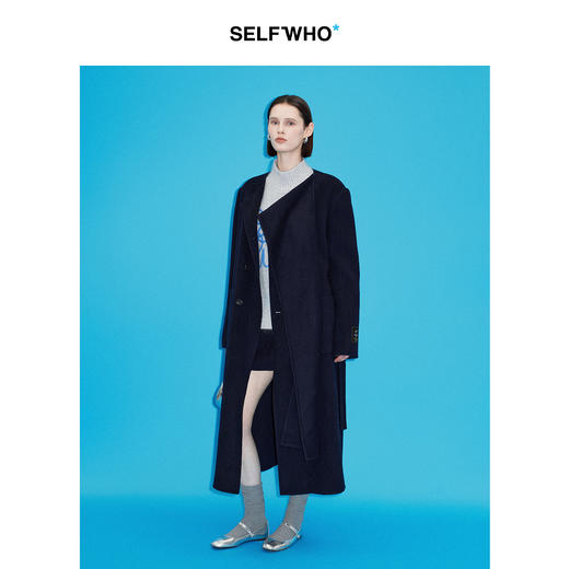 SELFWHO高支高密绵羊毛长款围巾领毛呢外套女2025冬新款保暖大衣 商品图2
