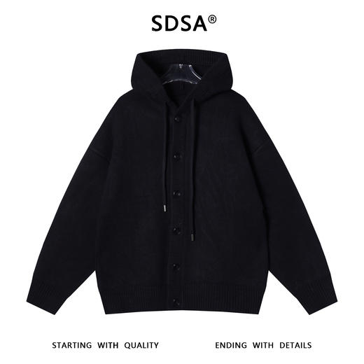 SDSA男士秋冬新款痞帅男装韩版纯色抽绳纽扣连帽针织衫百搭毛衣 商品图1