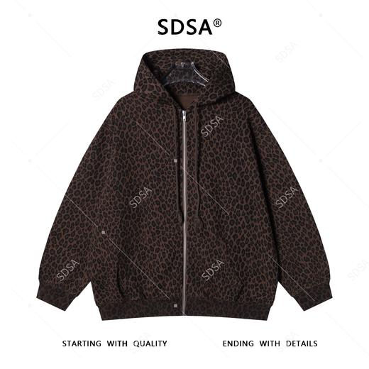 SDSA男士秋冬新款痞帅男装设计师豹纹拉链连帽卫衣网红款开衫外套 商品图1