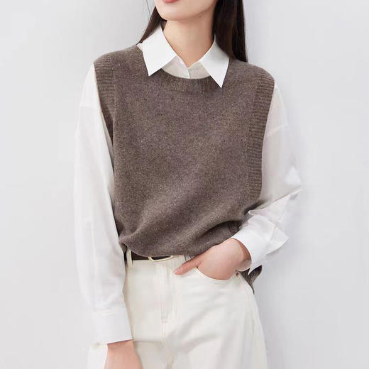 2025秋冬新品圆领无缝一体纯1OO%羊毛彩点纱针织马甲马夹背心女款 商品图0