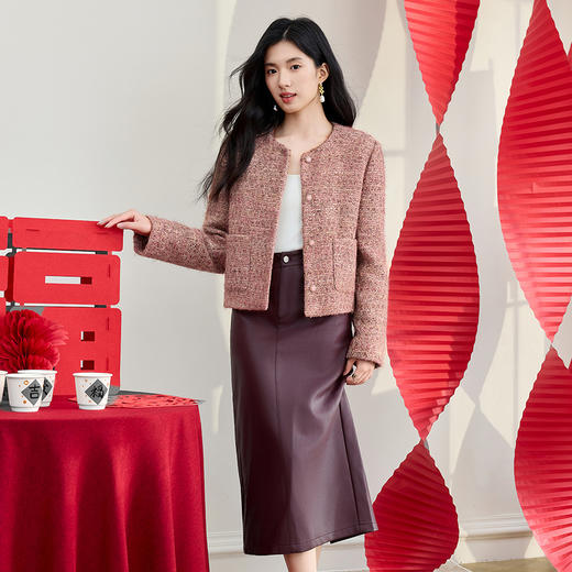 【内购】【90%白鸭绒】优雅小香风粗花呢圆领珠扣宽松显瘦不臃肿短羽绒服-W54YB3038 商品图2