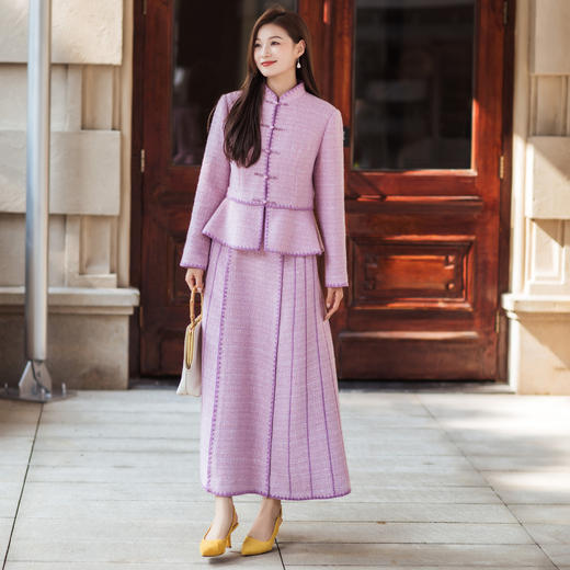 【林栖设计小店】（现货）小香风粉短外套肌理感优雅国风气质2025秋冬新款长袖上衣女T1954147 商品图1