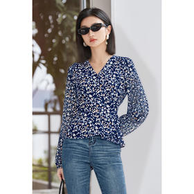 剩S/M/L 米思阳2026春季新款优雅减龄碎花衬衫收腰显瘦V领上衣女4291