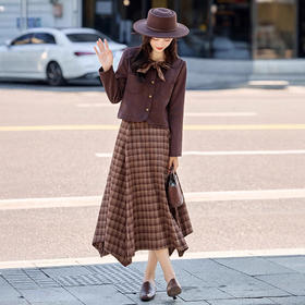 时尚覆古风格纹套装，洋气显瘦短外套半身裙两件套HR-CPYY8165