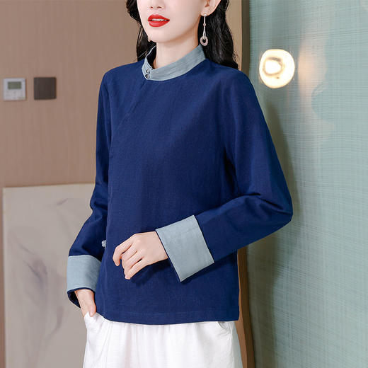 KQL A83N3177纯色棉麻唐装新中式上衣 商品图1