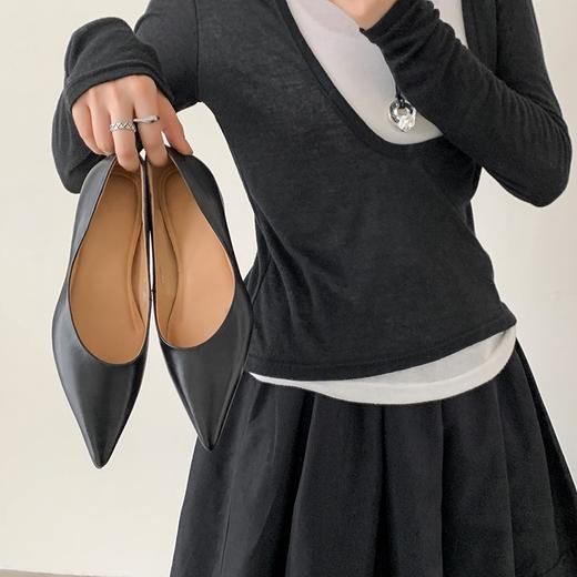 【预售5天】优雅舒适通勤内增高头层牛皮秋季中跟百搭尖头真皮浅口单鞋女DY&11520 商品图1