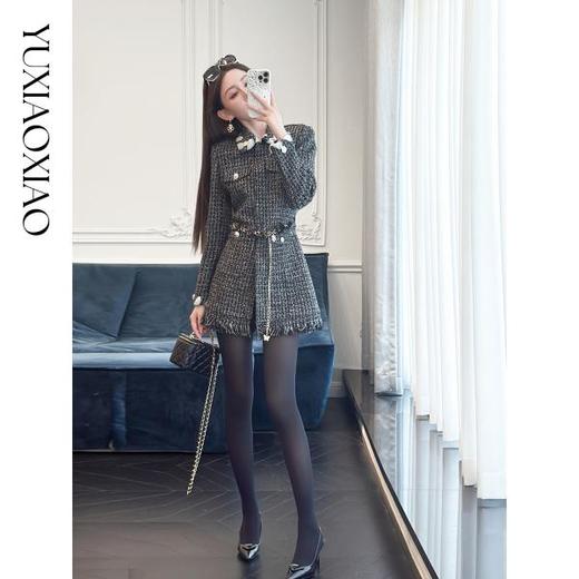 余潇潇【黑钻缪斯】重工手工双面呢小香翻领中长款绵羊毛外套 商品图3