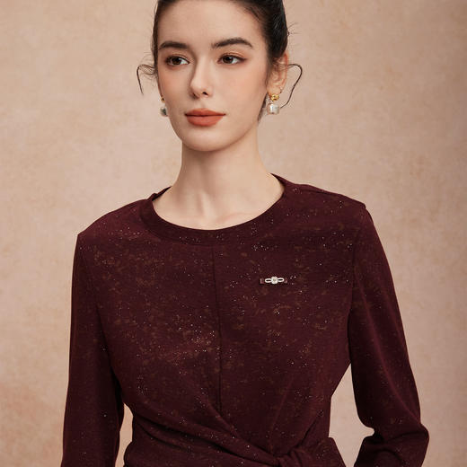 QG700斯尔丽25新款两件套圆领腰部收褶系带设计时尚搭A字半裙通勤套装 商品图4