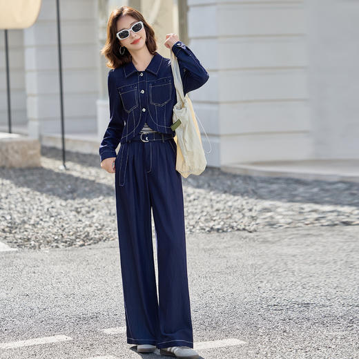 时尚休闲套装，牛仔外套+背心+阔腿裤三件套HR-YLFS9037 商品图3