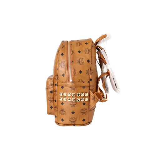 经典老花双侧铆钉通勤聚会 帆布拼皮革 背包双肩包 小号 男女同款 棕色干邑色！ 商品图3