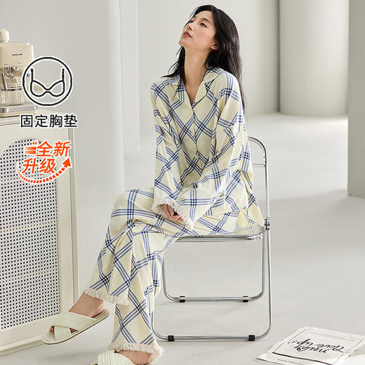 睡衣女长袖2025新款带胸垫开衫可外穿云朵棉春秋季薄款家居服套装 商品图2