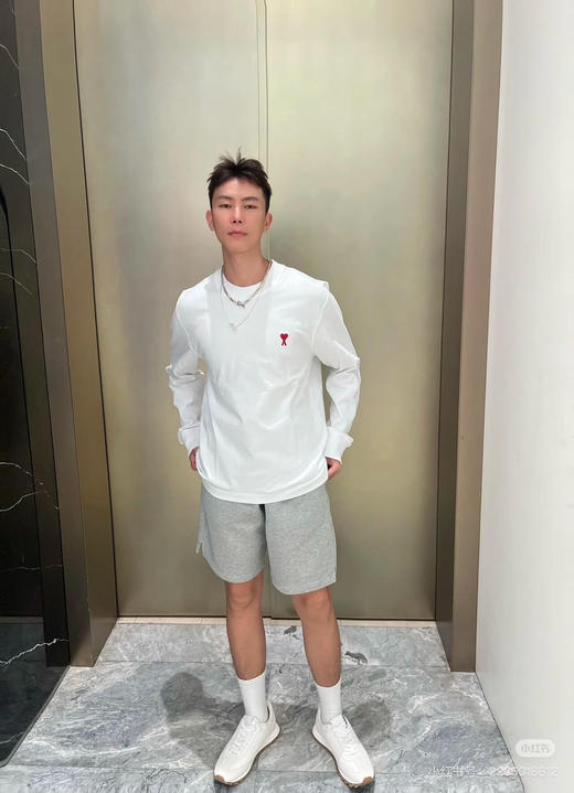 【开放日忙 秒杀价已调 直接拍】​AMI 男女情侣款 红色 小爱心棉质长袖T恤 商品图11