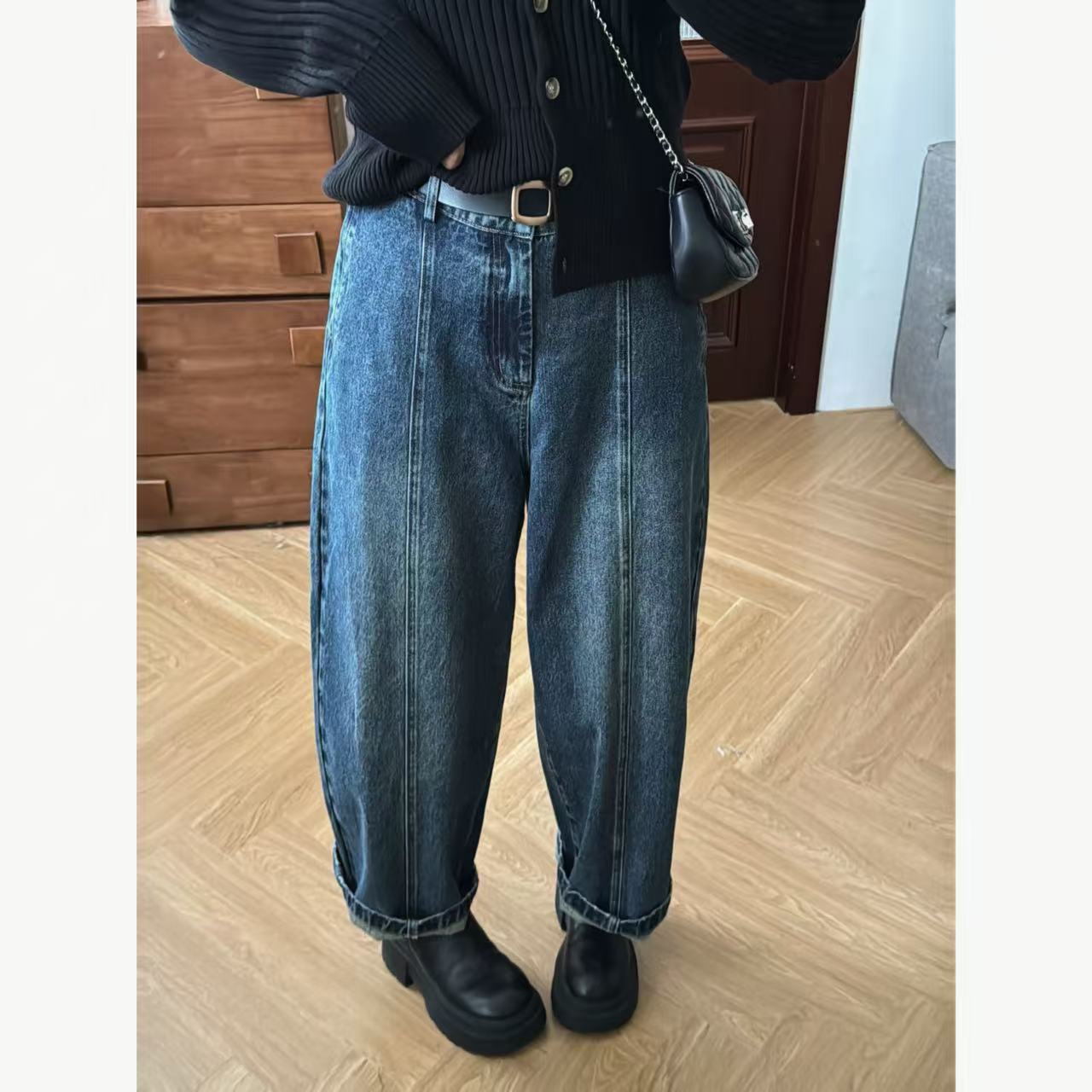 25AW上新【现货折上95折】 佳佳同款【入秋必穿】两个版本后腰松紧立体水洗牛仔裤遮肉高腰复古