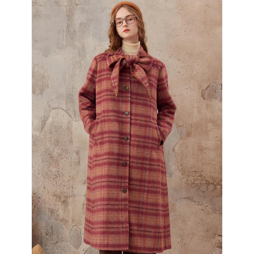 【暖冬内购】两三事梵高文艺 热红酒 2025秋冬新款刺绣围巾领格子毛呢外套女 商品图2