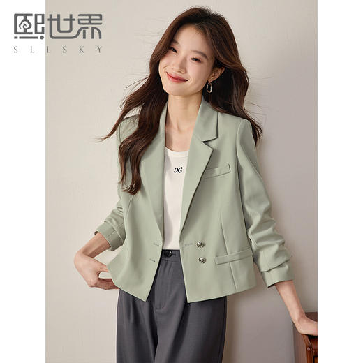 【五折购】熙世界截短式箱型小西装外套女2025春新款休闲小个子显高西服上衣 商品图0