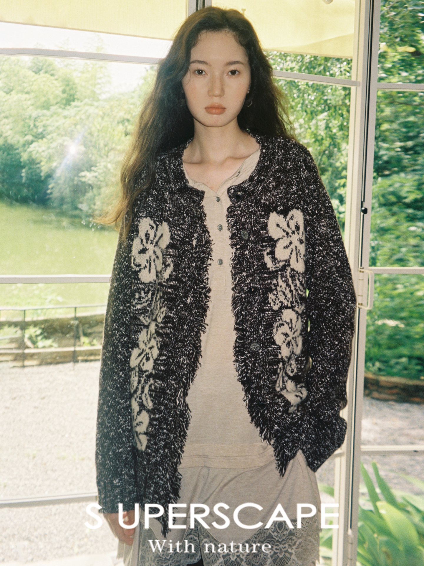 素舶 牦牛绒绵羊毛柔软细腻混色花朵提花撞色流苏小香针织开衫