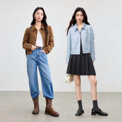 【内购】【量感捏褶】气质通勤翻领金属四合扣宽松显瘦长袖皮绒外套-153WB2594 商品图2