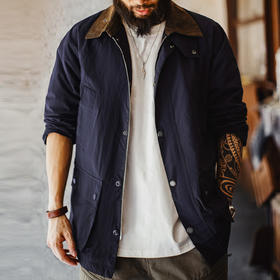 马登工装美式复古Safari游猎装夹克防水蓝色vintage风衣外套男秋