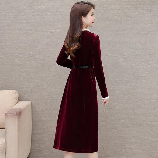 QYM 1315C362-Y连衣裙时尚花边圆领中长款收腰裙 商品图2