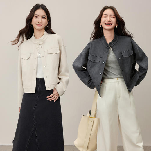 【内购】【保暖显瘦】都市通勤气质立领四合扣落肩长袖宽松厚皮绒外套-153WB2263 商品图2