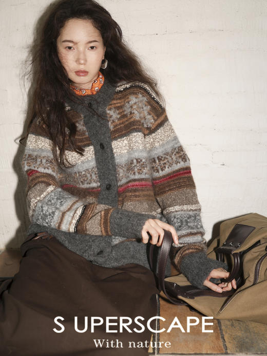 素舶 秘鲁进口SURI羊驼毛肌理羊毛段染渐变费尔岛提花针织开衫 商品图1