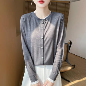 奥伊米初秋100%天丝女士圆领假两件修身气质薄款针织开衫RWM34