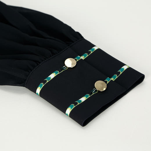 QG803斯尔丽25新款时尚减龄复古贵气印花衬衣领大身H型薄纱袖子连衣裙 商品图6