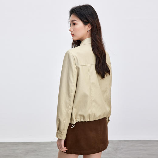 【内购】【PU皮衣】小个子都市通勤简约立领松紧抽绳垫肩显瘦短款外套-W53GA3040 商品图2