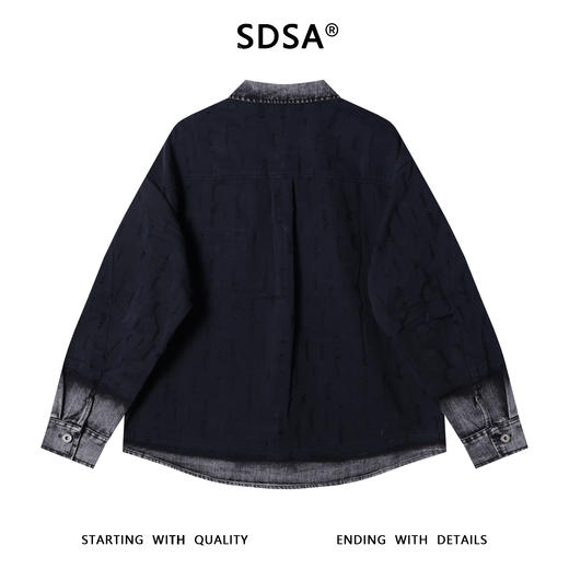 56156SDSA男士秋冬新款痞帅男装潮牌渐变磨破翻领长袖衬衫时尚百搭衬衣 商品图5